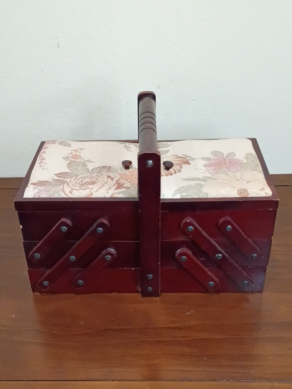 Wood Cantilever Accordion Fold Out Sewing Box - Vintage MCM!